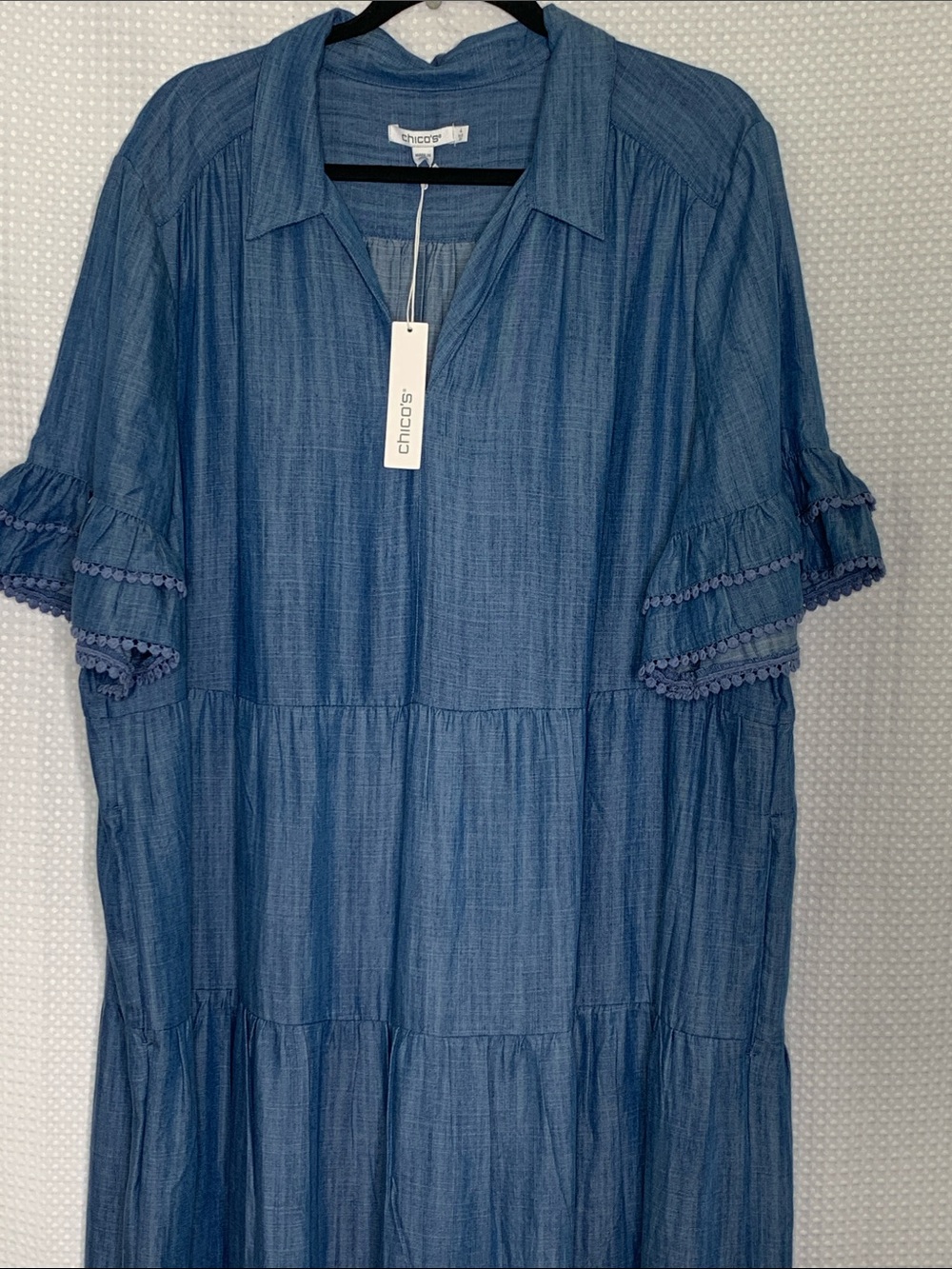 Chico's Blue Chambray Tencel Tiered V-Neck Maxi Dress Plus size 20 - Picture 6 of 15